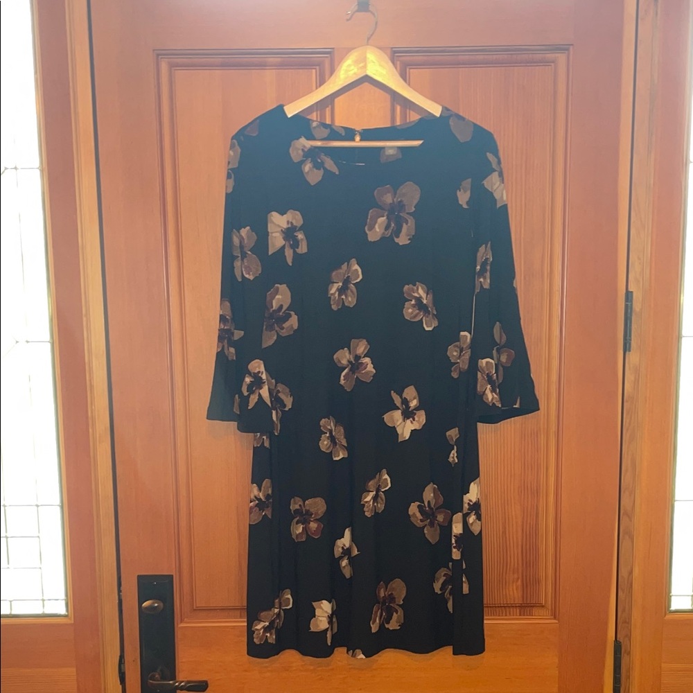 Tommy Hilfiger Black Floral Long-Sleeve Swing Dress